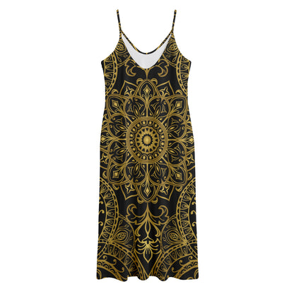 Gold And Black Mandala Print Jersey Midi Cami Dress