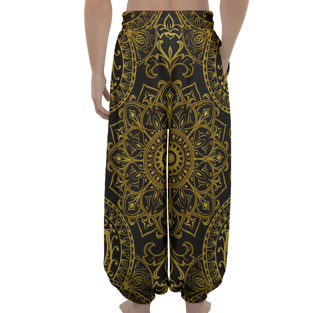 Gold And Black Mandala Print Lantern Pants