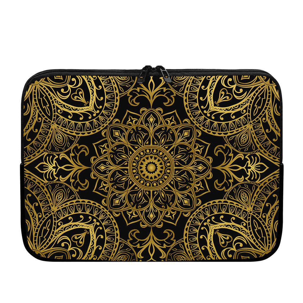 Gold And Black Mandala Print Laptop Sleeve