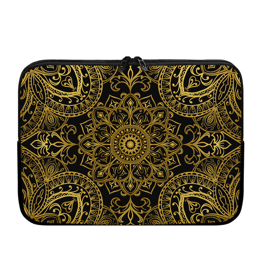 Gold And Black Mandala Print Laptop Sleeve