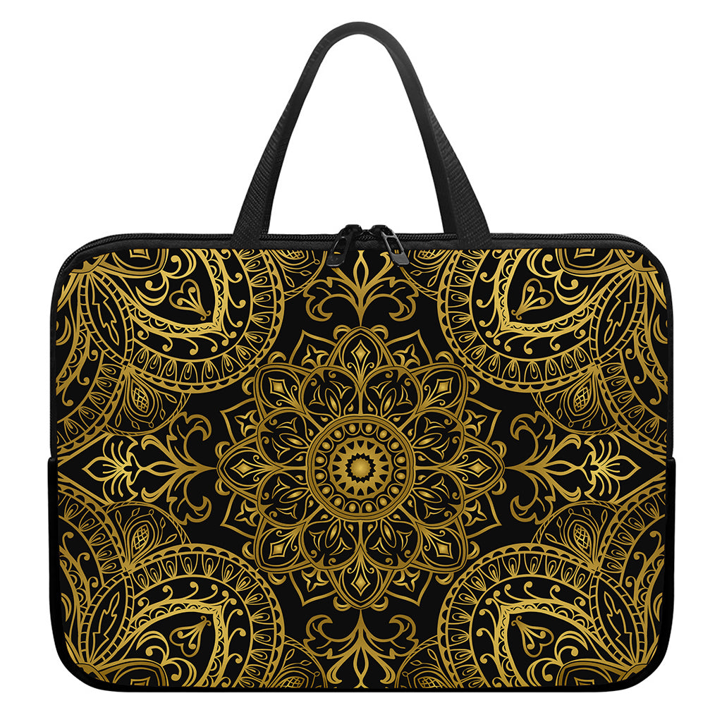Gold And Black Mandala Print Laptop Sleeve With Handle