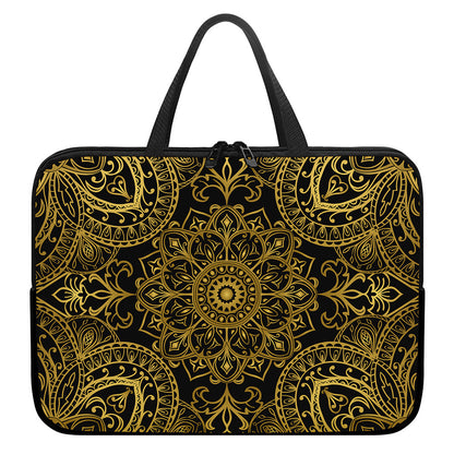 Gold And Black Mandala Print Laptop Sleeve With Handle
