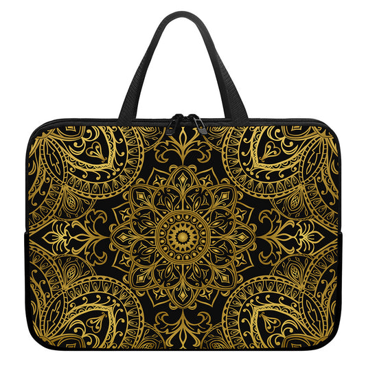 Gold And Black Mandala Print Laptop Sleeve With Handle