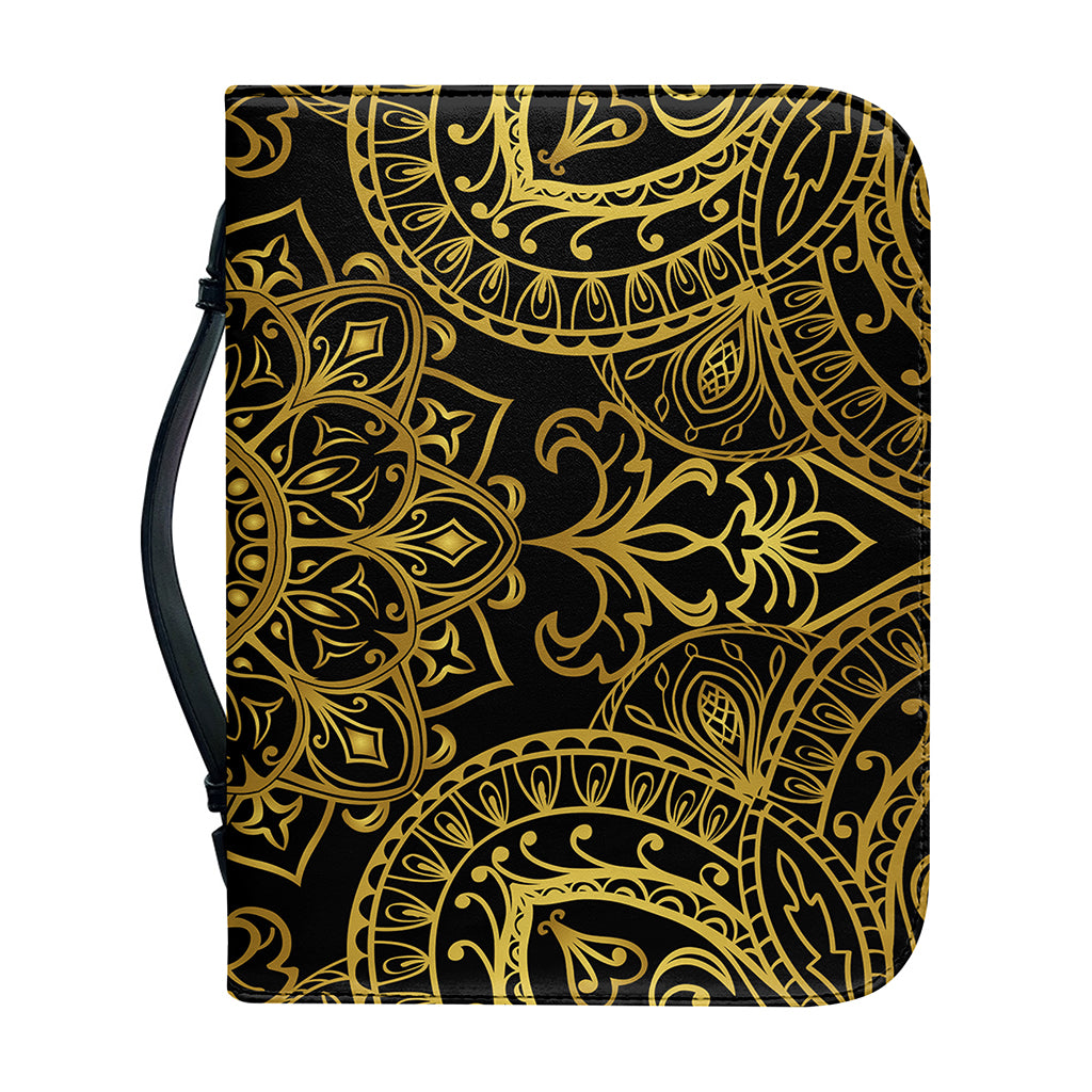 Gold And Black Mandala Print Leather Bible Cover