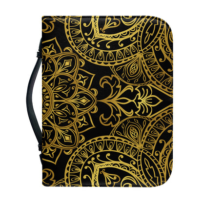 Gold And Black Mandala Print Leather Bible Cover