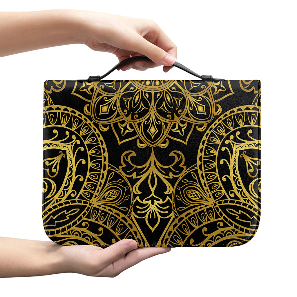 Gold And Black Mandala Print Leather Bible Cover
