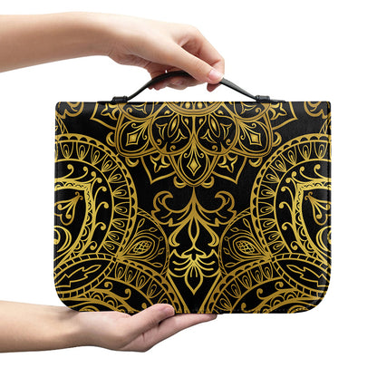 Gold And Black Mandala Print Leather Bible Cover