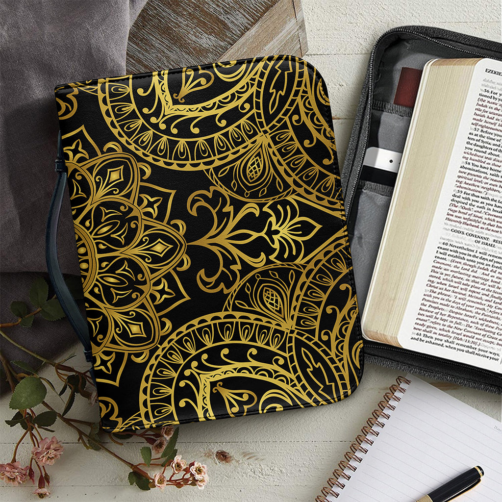 Gold And Black Mandala Print Leather Bible Cover