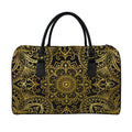 Gold And Black Mandala Print Leather Duffel Bag