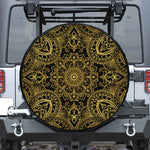 Gold And Black Mandala Print Leather Spare Tire Cover