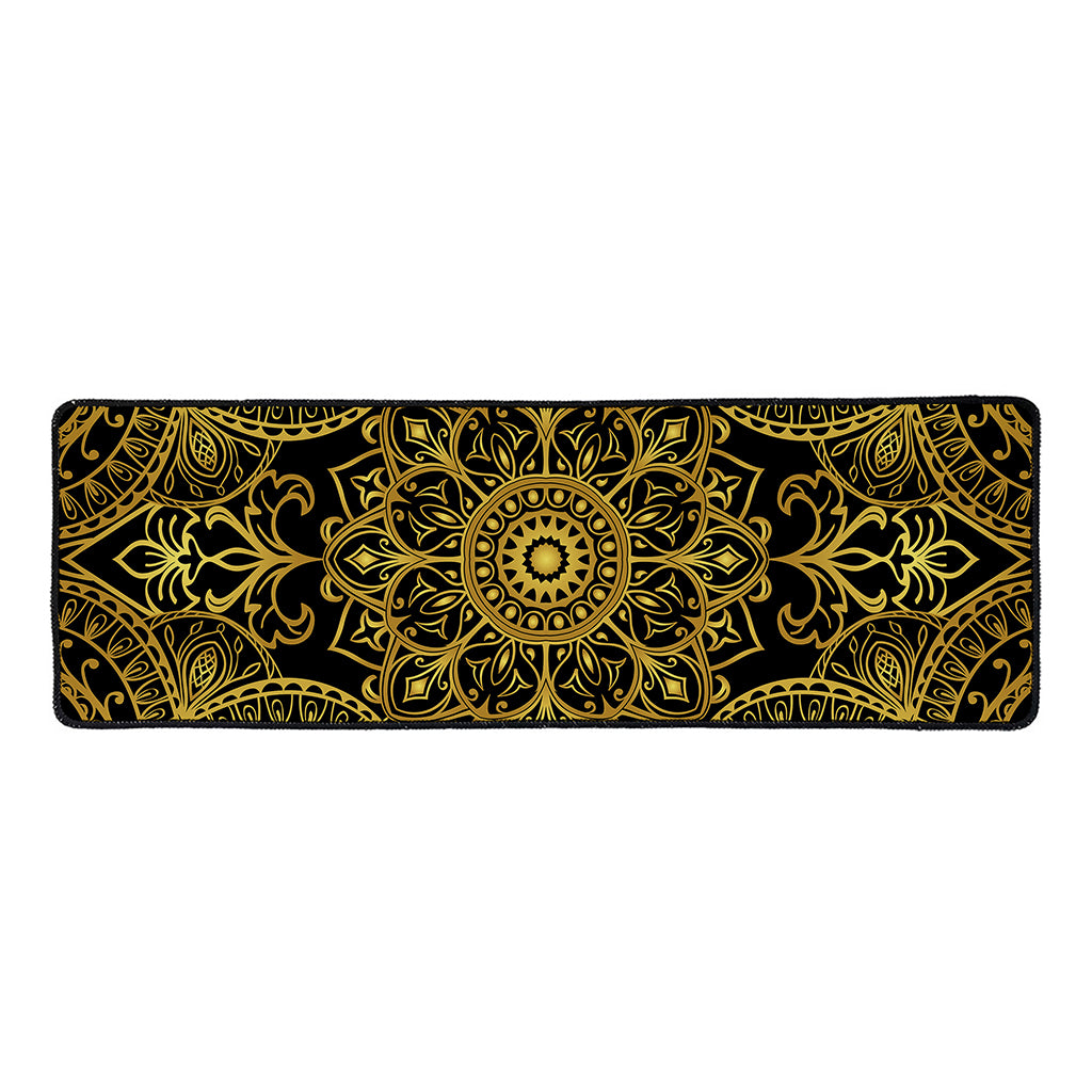 Gold And Black Mandala Print Long Kitchen Mat