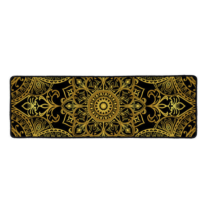 Gold And Black Mandala Print Long Kitchen Mat