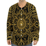 Gold And Black Mandala Print Long Sleeve Baseball Jersey