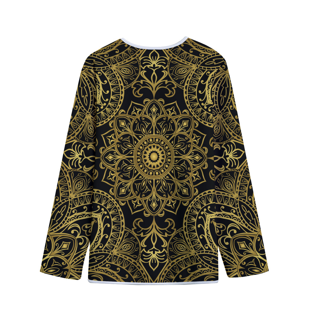 Gold And Black Mandala Print Long Sleeve Short Coat