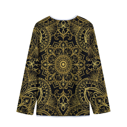 Gold And Black Mandala Print Long Sleeve Short Coat
