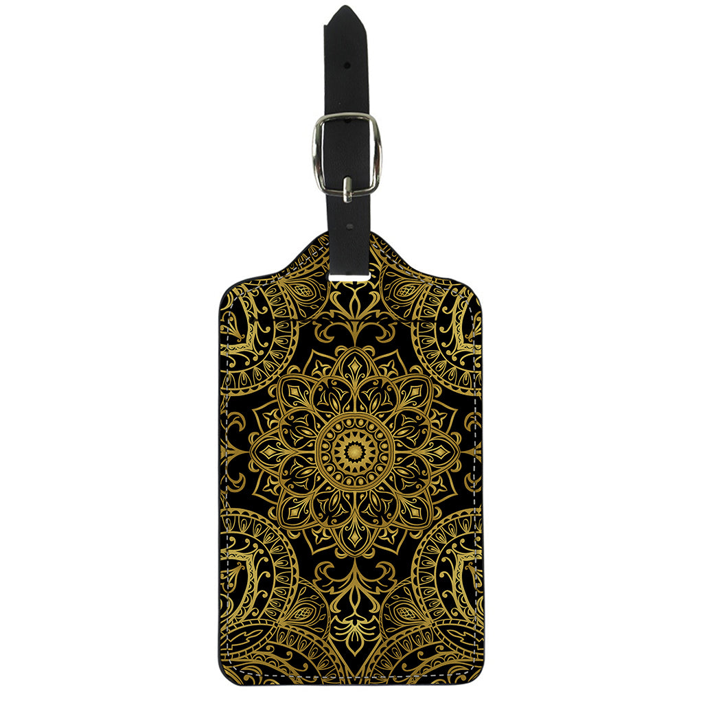 Gold And Black Mandala Print Luggage Tag