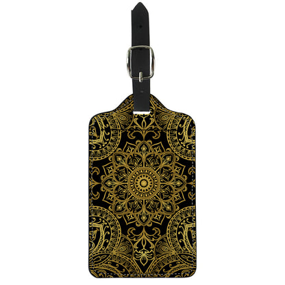 Gold And Black Mandala Print Luggage Tag