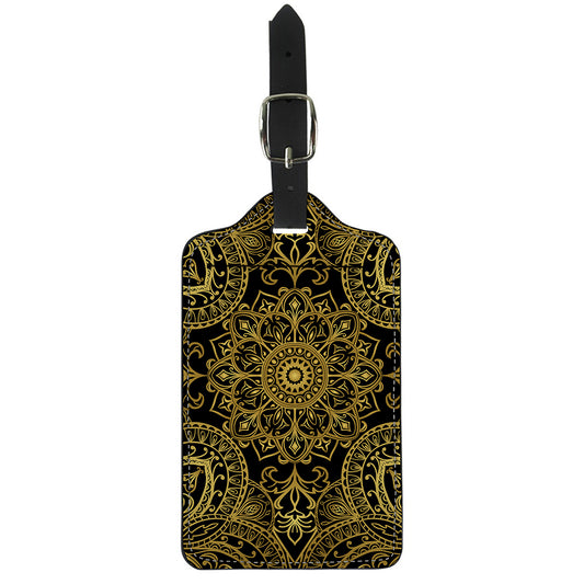 Gold And Black Mandala Print Luggage Tag