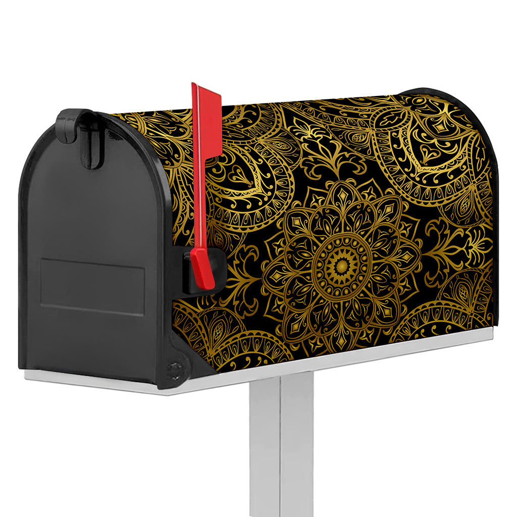 Gold And Black Mandala Print Mailbox Cover