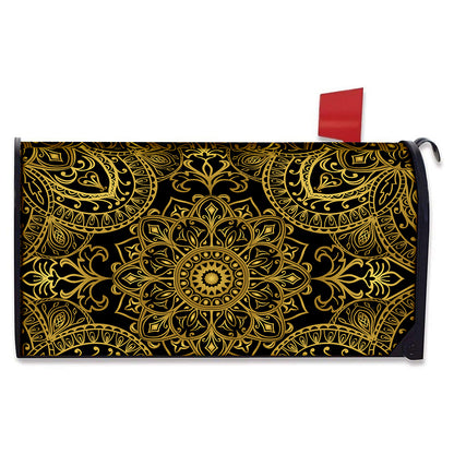 Gold And Black Mandala Print Mailbox Cover