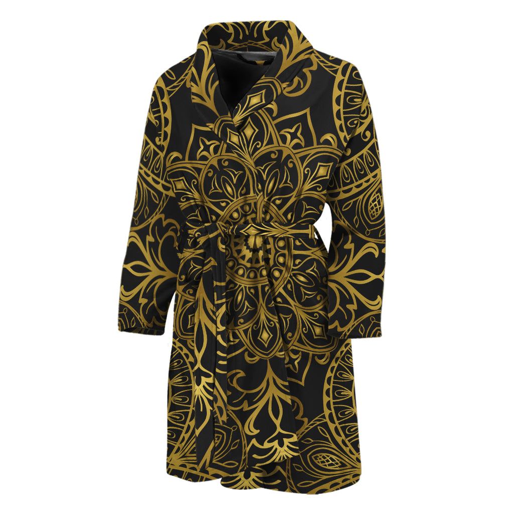 Gold And Black Mandala Print Men's Bathrobe
