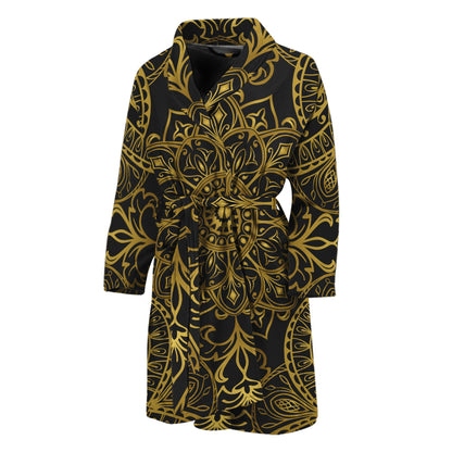 Gold And Black Mandala Print Men's Bathrobe