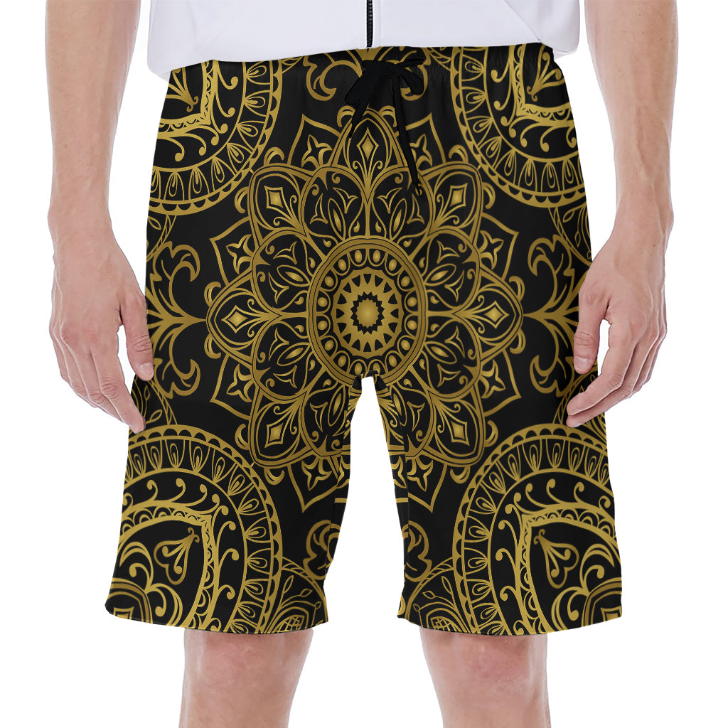 Gold And Black Mandala Print Men's Beach Shorts