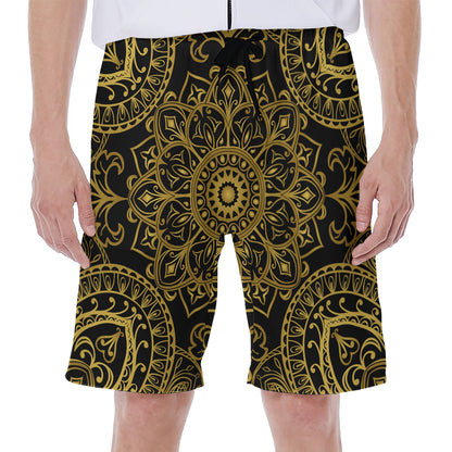 Gold And Black Mandala Print Men's Beach Shorts