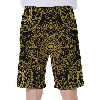 Gold And Black Mandala Print Men's Beach Shorts