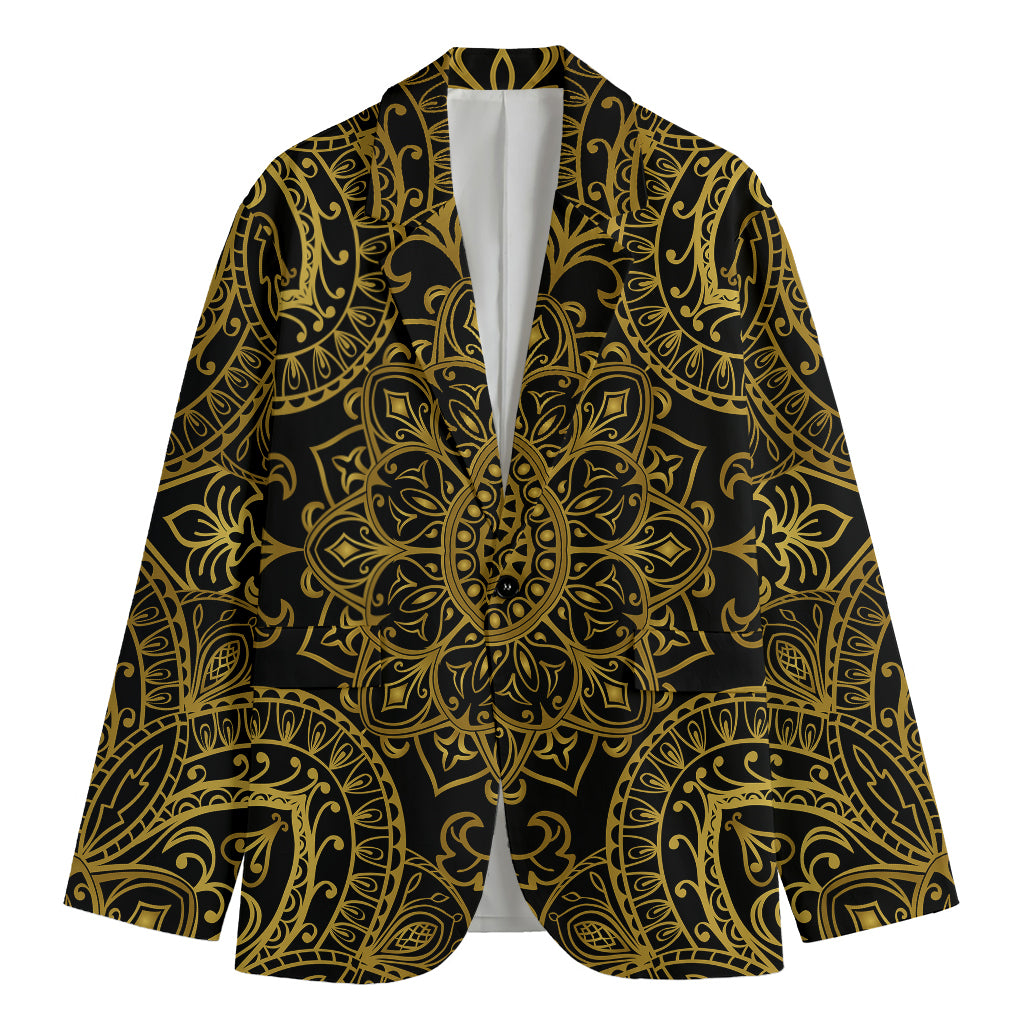 Gold And Black Mandala Print Men's Blazer