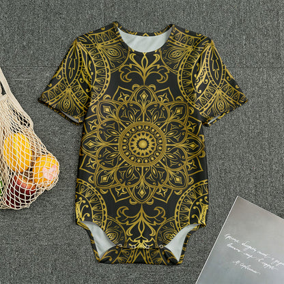 Gold And Black Mandala Print Men's Bodysuit