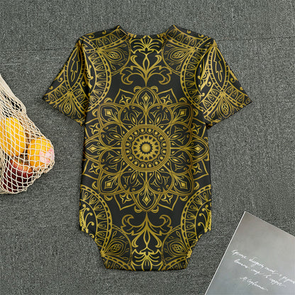 Gold And Black Mandala Print Men's Bodysuit