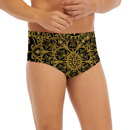 Gold And Black Mandala Print Men's Briefs