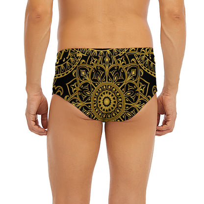 Gold And Black Mandala Print Men's Briefs