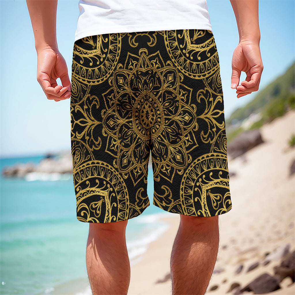 Gold And Black Mandala Print Men's Cargo Shorts