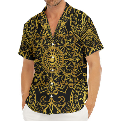 Gold And Black Mandala Print Men's Deep V-Neck Shirt