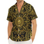 Gold And Black Mandala Print Men's Deep V-Neck Shirt