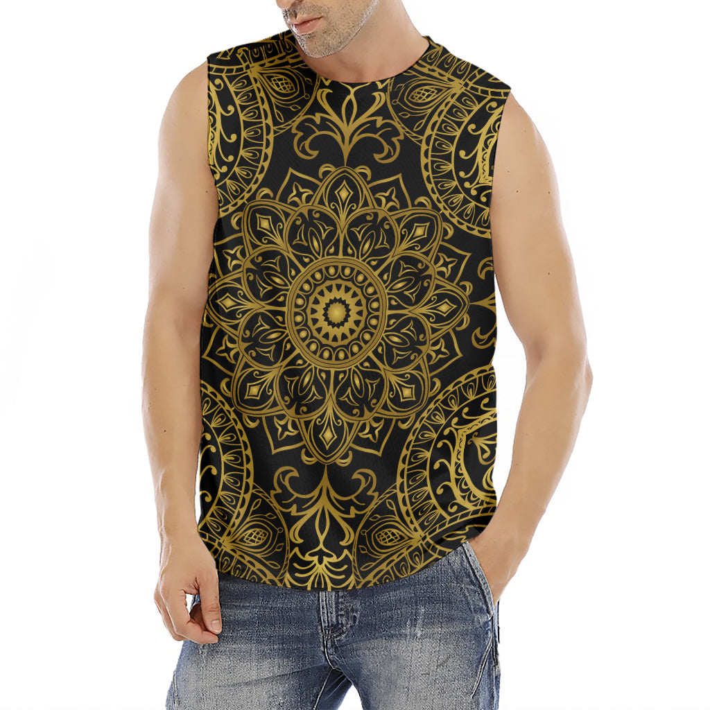 Gold And Black Mandala Print Men's Fitness Tank Top