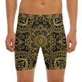 Gold And Black Mandala Print Men's Long Boxer Briefs