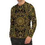 Gold And Black Mandala Print Men's Long Sleeve Rash Guard