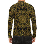 Gold And Black Mandala Print Men's Long Sleeve Rash Guard