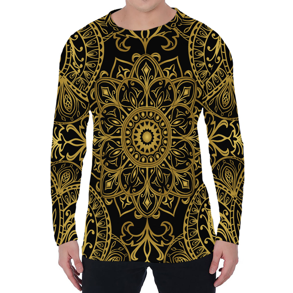 Gold And Black Mandala Print Men's Long Sleeve T-Shirt