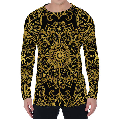 Gold And Black Mandala Print Men's Long Sleeve T-Shirt