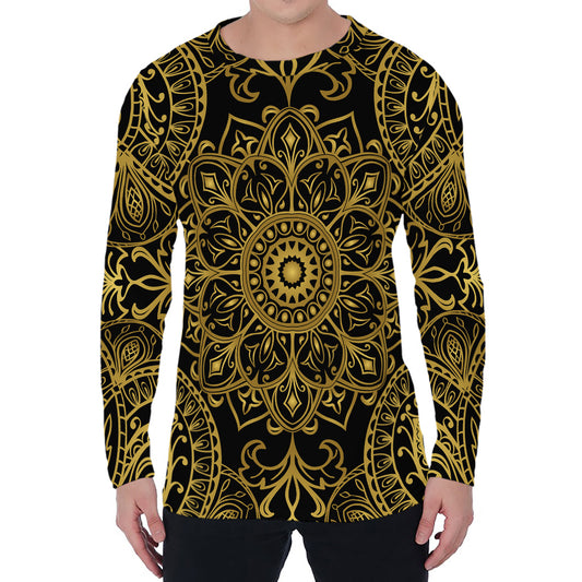 Gold And Black Mandala Print Men's Long Sleeve T-Shirt