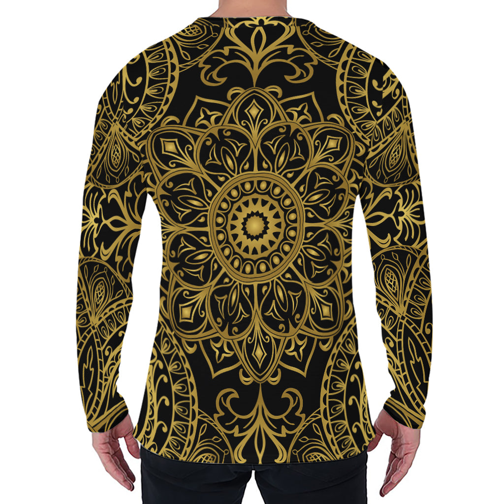 Gold And Black Mandala Print Men's Long Sleeve T-Shirt
