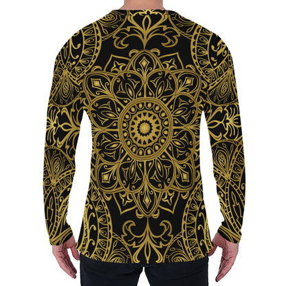 Gold And Black Mandala Print Men's Long Sleeve T-Shirt