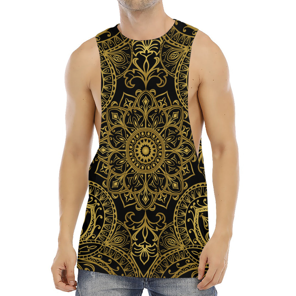 Gold And Black Mandala Print Men's Muscle Tank Top