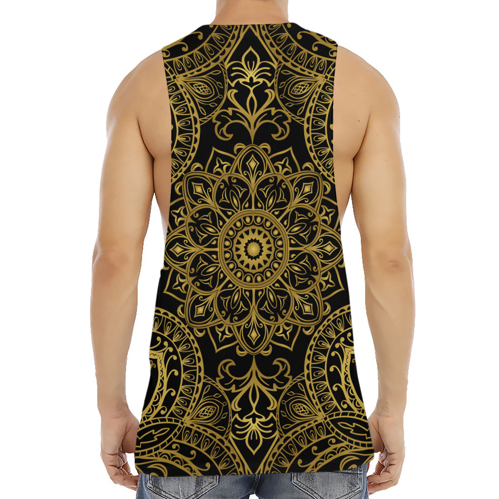 Gold And Black Mandala Print Men's Muscle Tank Top