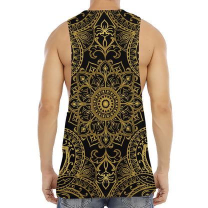 Gold And Black Mandala Print Men's Muscle Tank Top