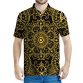 Gold And Black Mandala Print Men's Polo Shirt